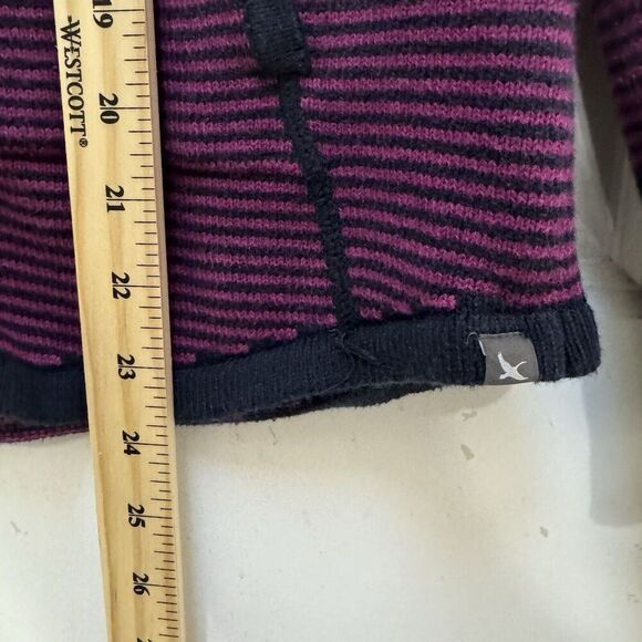 Eddie Bauer Women’s S Purple Black Striped Full Zip Up Sweater Jacket Mock Neck - Picture 8 of 8